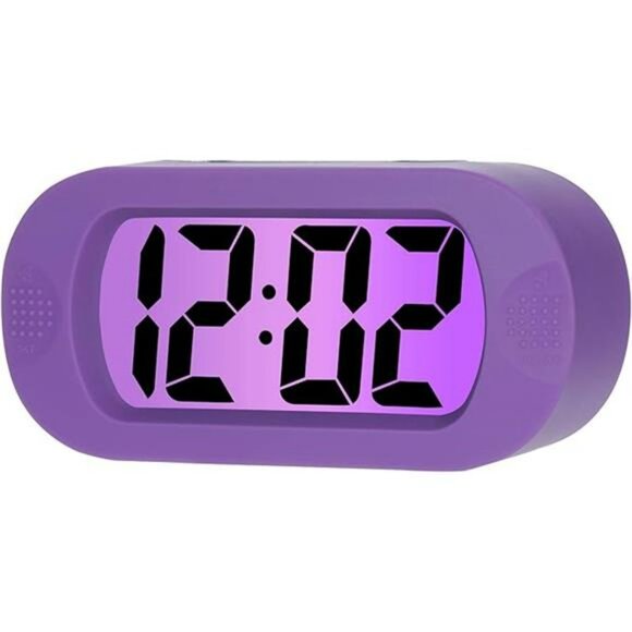 kids digital alarm clock with snooze night light travel bedside desk clock purpl - Picture 7 of 7
